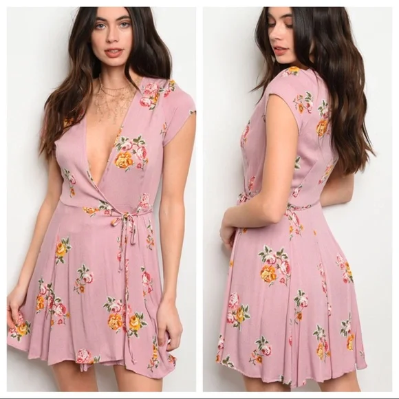 Mauve Floral Wrap Dress - Picture 7 of 7